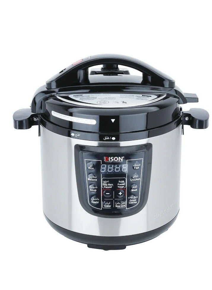 EDISON Pressure Pot Edison Pro Electric Pressure Pot, Granite Inner Pot, 1200 watt, 8L, 10 Cooking Functions, GT809-W - Silver Black - Image 1